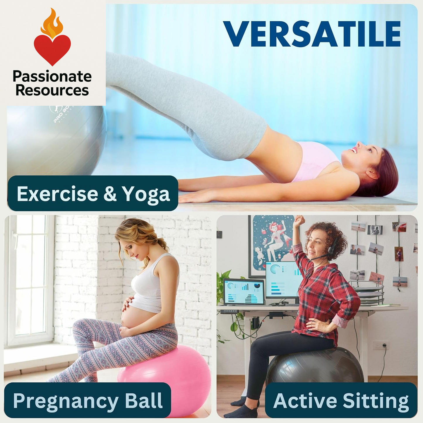 Exercise Ball - Multiple Sizes Gym Grade Balance Ball for Fitness, Yoga, Workout, Pregnancy & Physical Therapy