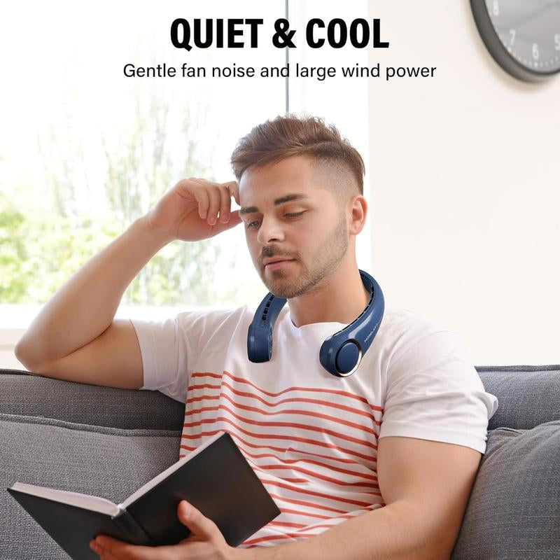 Neck Fan, USB Rechargeable Personal Fan, 3 Speeds Adjustable Powerful Strong Wind 360° Cooling, Quiet, No Blade Design, No Hair Twisting, Summer Gifts