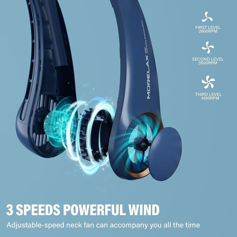 Neck Fan, USB Rechargeable Personal Fan, 3 Speeds Adjustable Powerful Strong Wind 360° Cooling, Quiet, No Blade Design, No Hair Twisting, Summer Gifts