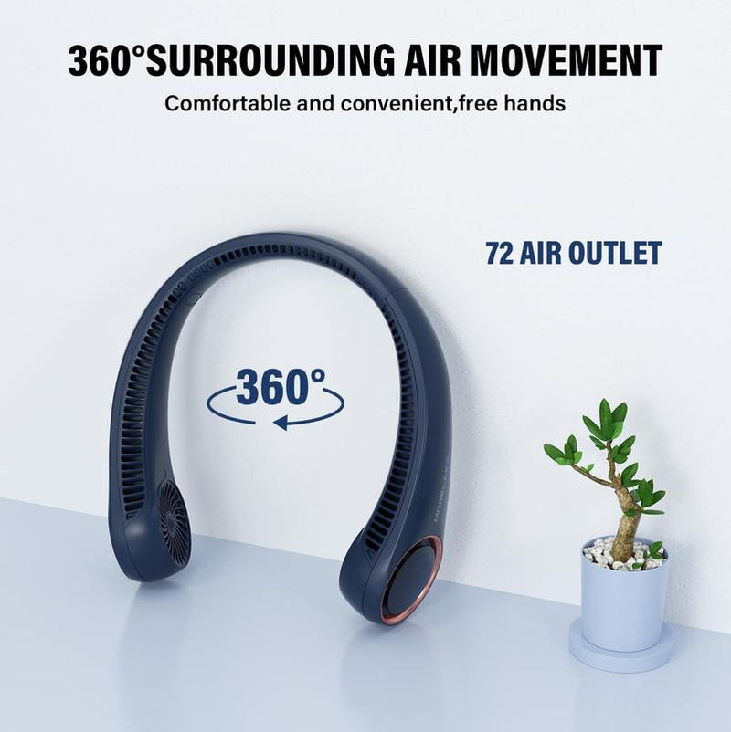 Neck Fan, USB Rechargeable Personal Fan, 3 Speeds Adjustable Powerful Strong Wind 360° Cooling, Quiet, No Blade Design, No Hair Twisting, Summer Gifts