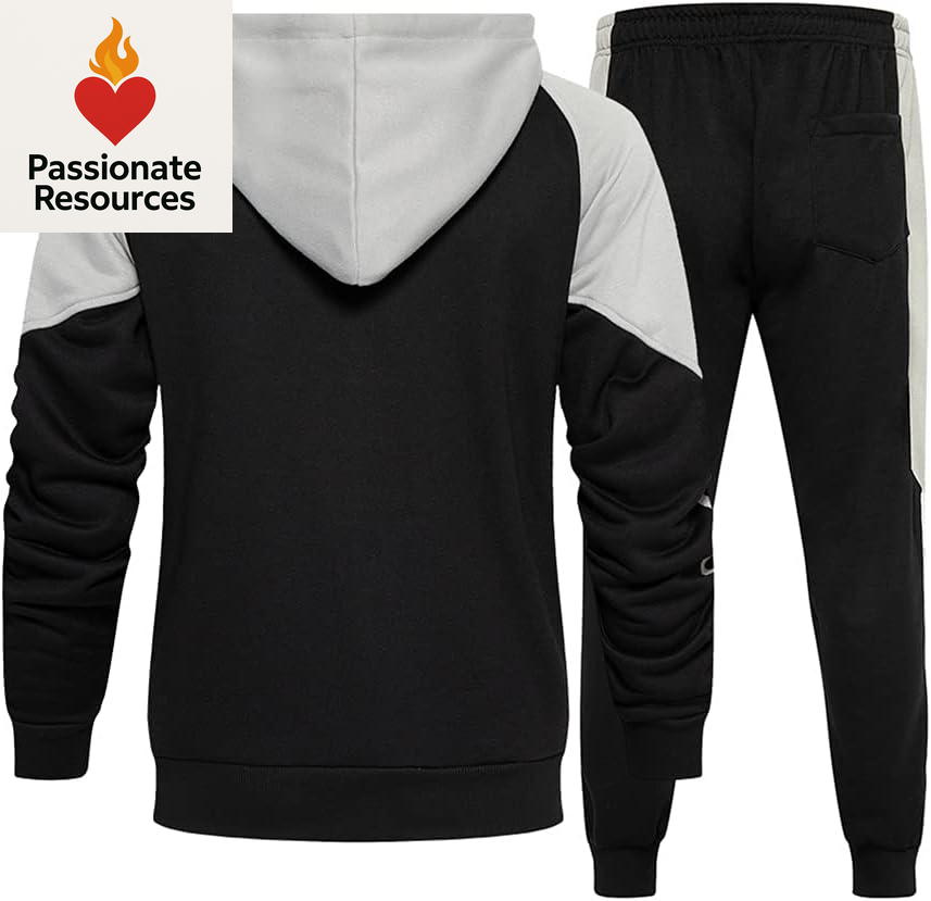Men'S Hooded Athletic Tracksuit Sweatsuit Long Sleeve Full-Zip Jogging Sweatpants 2 Piece Patchwork Sportsuits