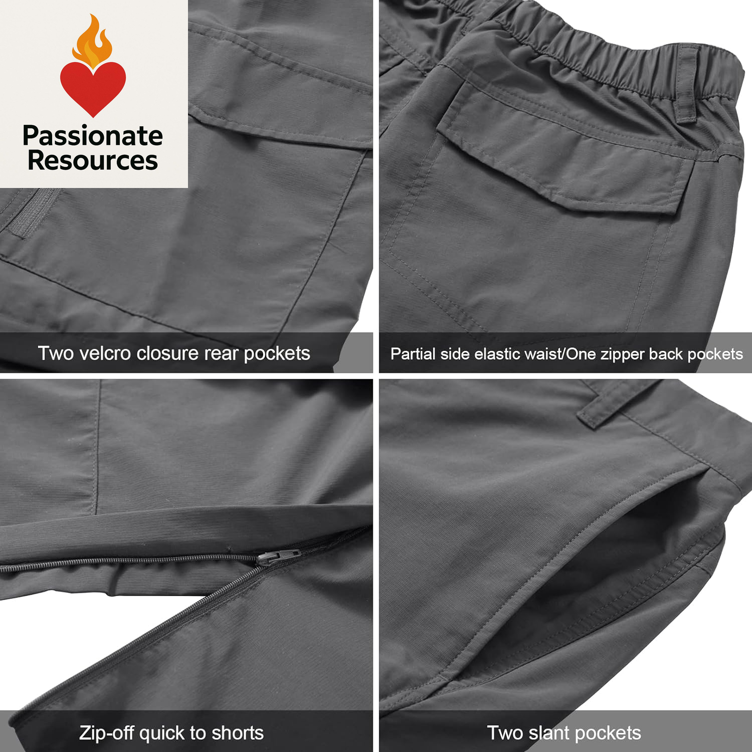 Mens Hiking Pants Quick Dry Lightweight Fishing Convertible Zip off Safari Trousers