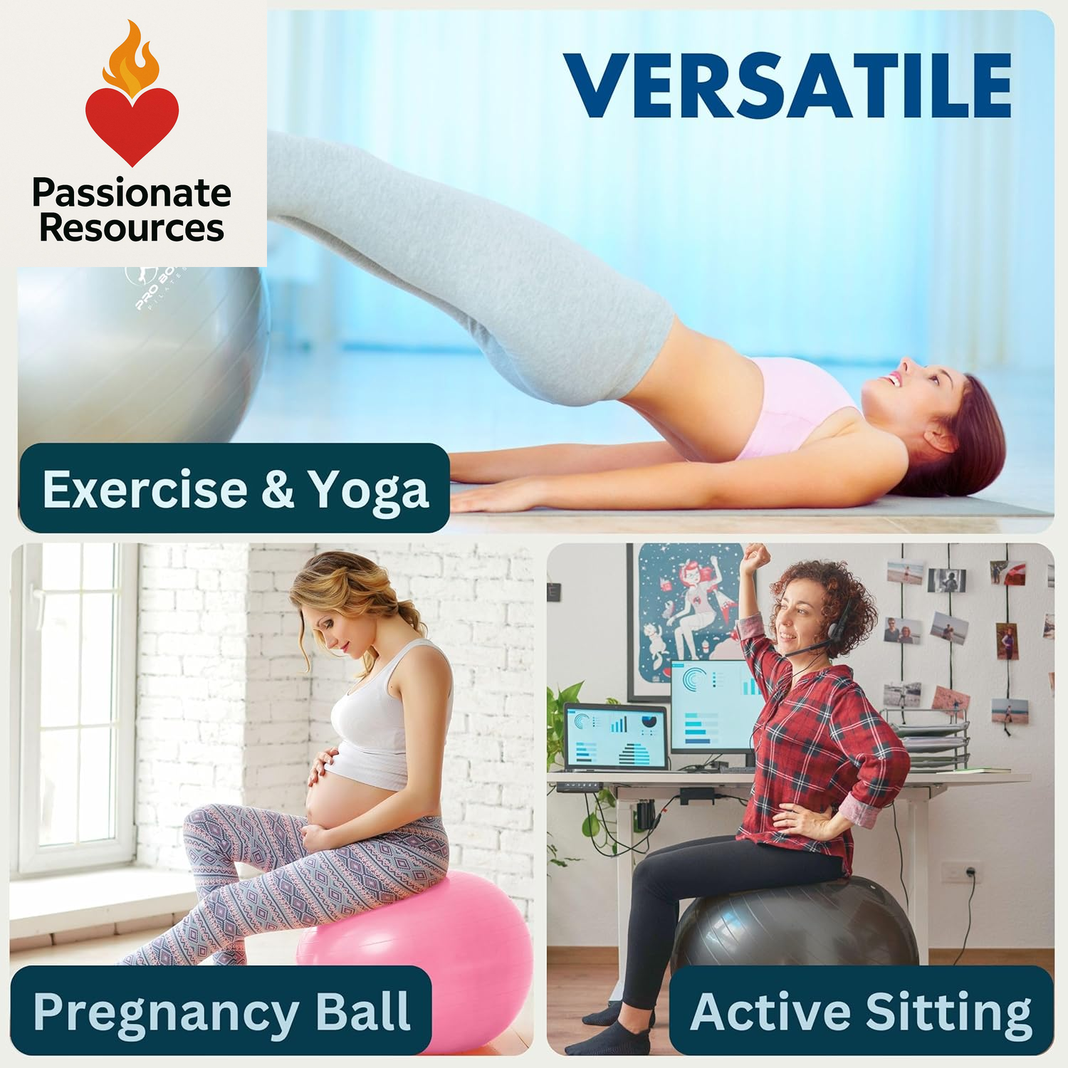 Exercise Ball - Multiple Sizes Gym Grade Balance Ball for Fitness, Yoga, Workout, Pregnancy & Physical Therapy