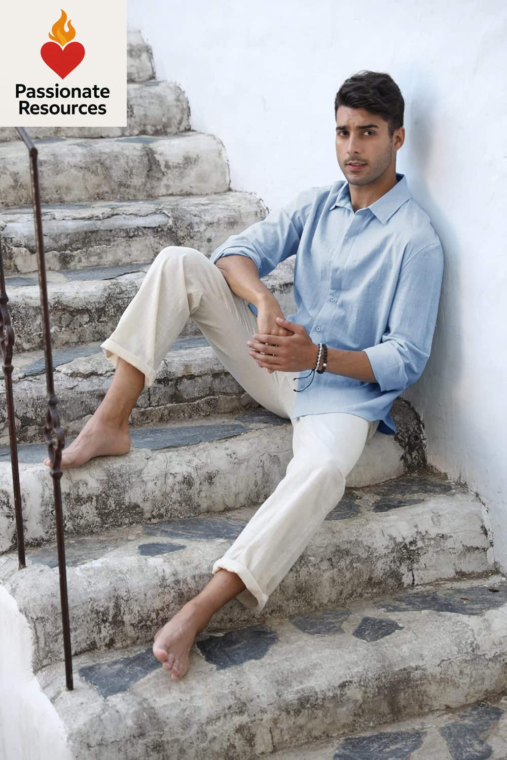 Mens Button down Shirt Linen Cotton Shirts Casual Long Sleeve Spread Collar Lightweight Beach Plain Tops