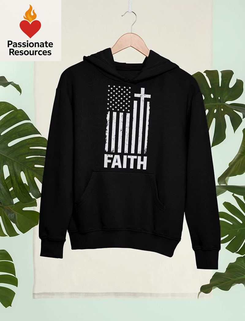 Faith-Based American Flag Hoodie for Men - Cross & USA Graphic Sweatshirt for Him