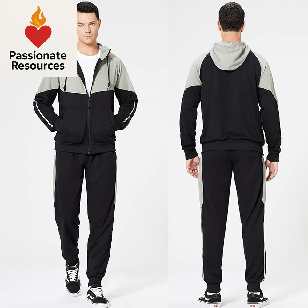Men'S Hooded Athletic Tracksuit Sweatsuit Long Sleeve Full-Zip Jogging Sweatpants 2 Piece Patchwork Sportsuits