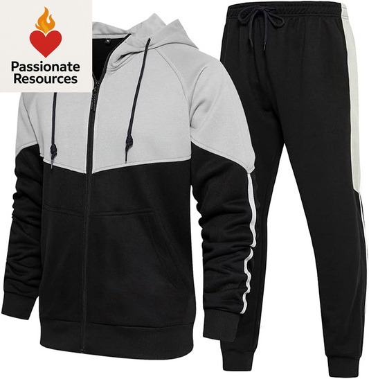 Men'S Hooded Athletic Tracksuit Sweatsuit Long Sleeve Full-Zip Jogging Sweatpants 2 Piece Patchwork Sportsuits