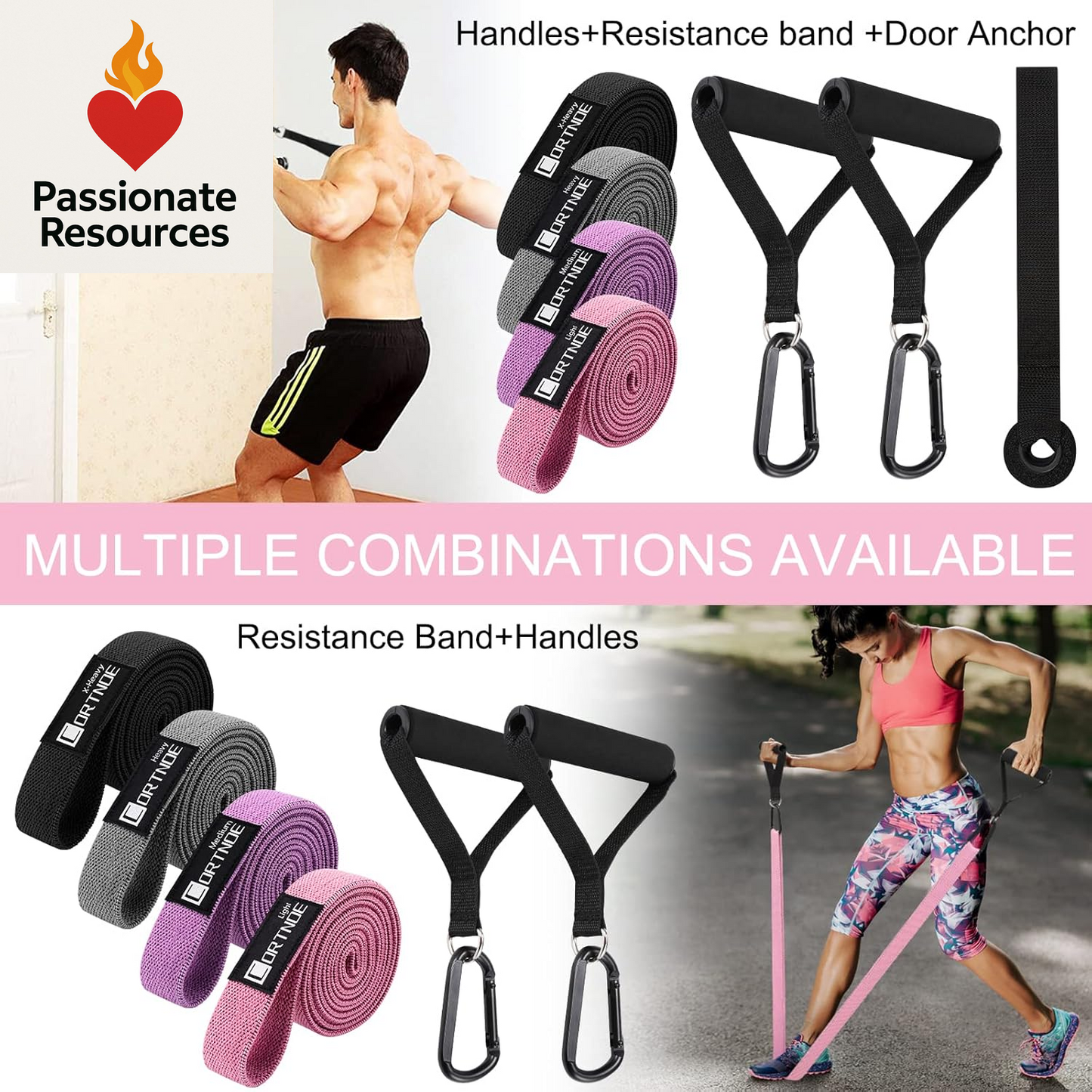 Resistance Bands with Handles,Pull up Bands Fabric Long Resistance Bands Set of 10 Long Workout Bands with Door Anchor, Handles, Exercise Bands for Working Out, Weight Training