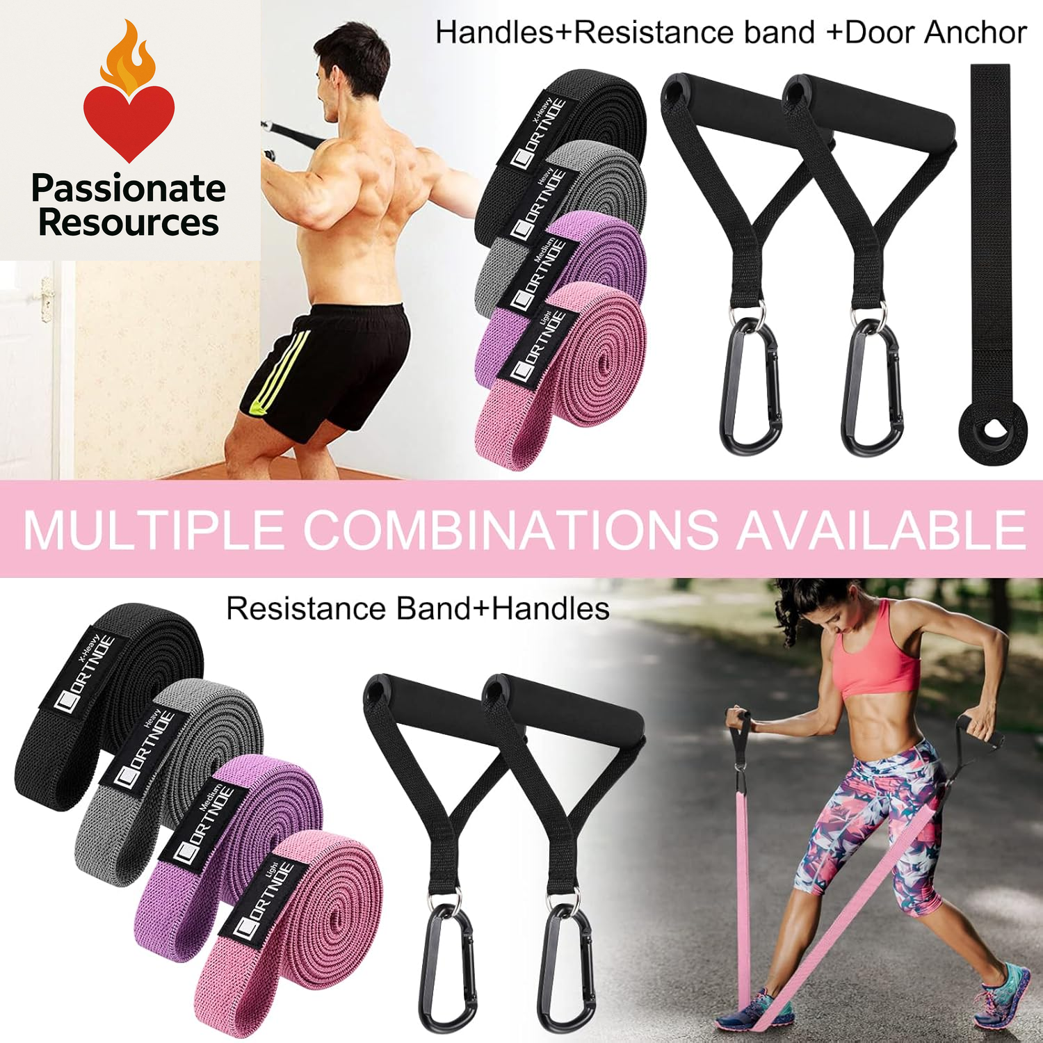 Resistance Bands with Handles,Pull up Bands Fabric Long Resistance Bands Set of 10 Long Workout Bands with Door Anchor, Handles, Exercise Bands for Working Out, Weight Training