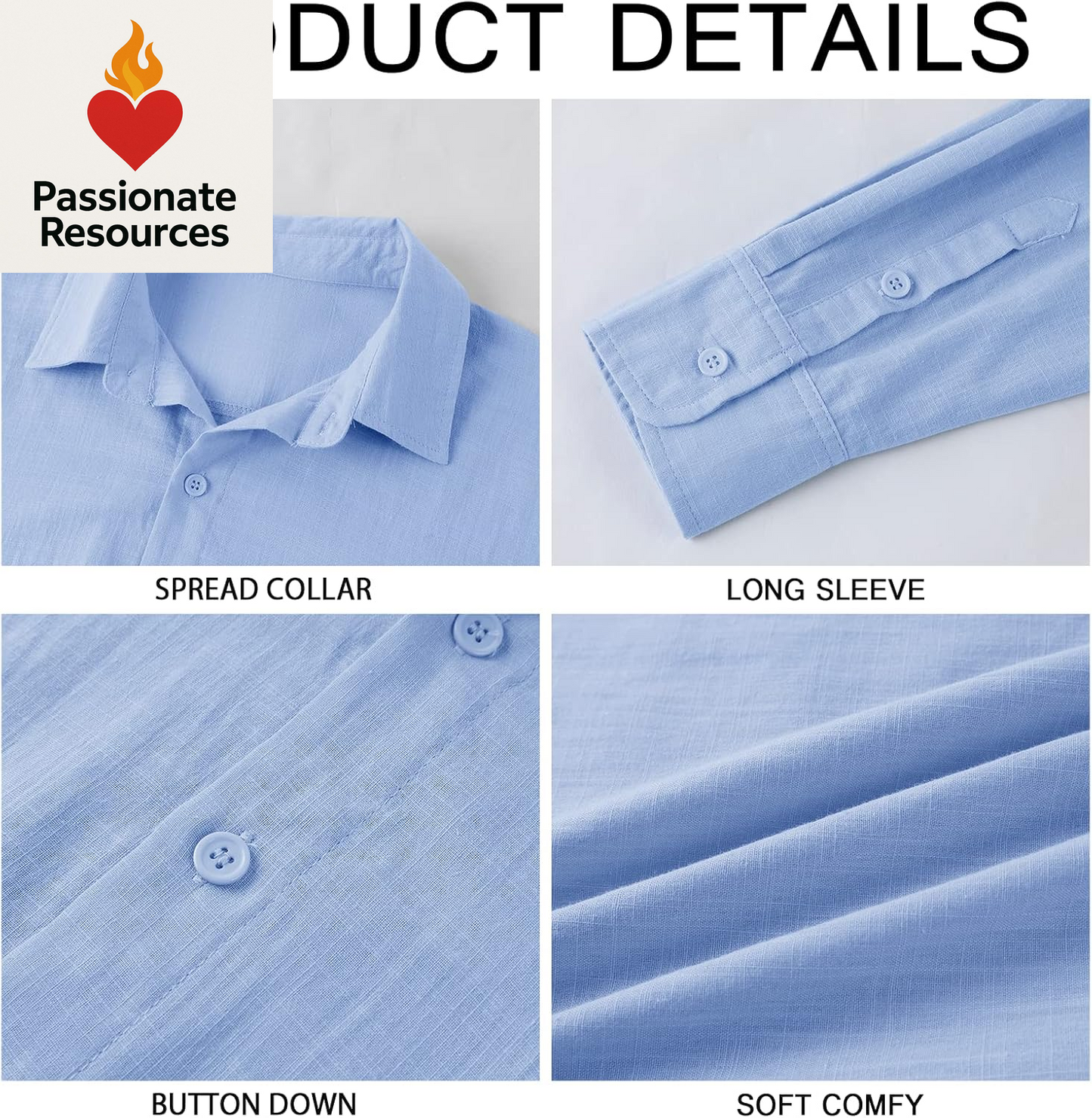 Mens Button down Shirt Linen Cotton Shirts Casual Long Sleeve Spread Collar Lightweight Beach Plain Tops