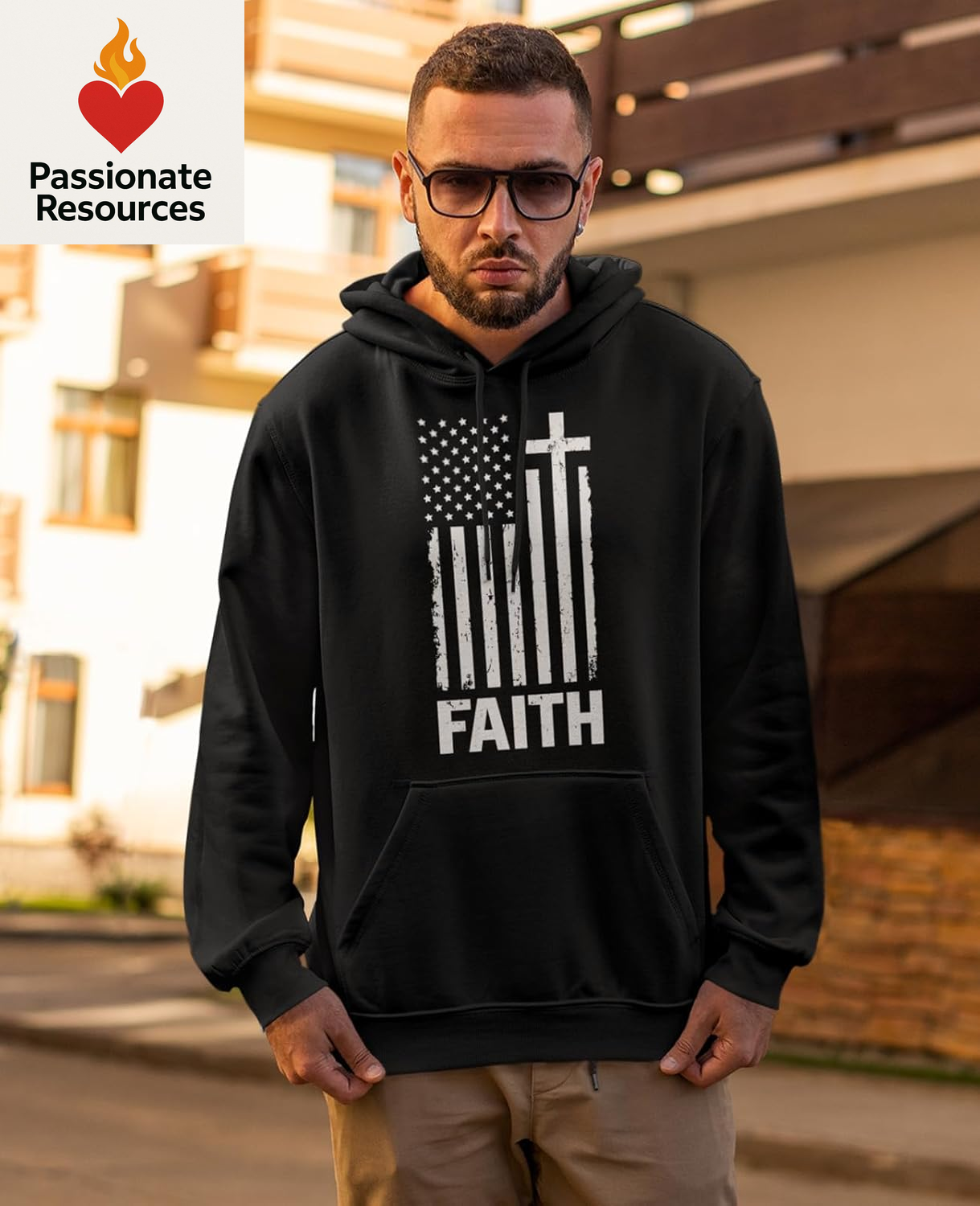 Faith-Based American Flag Hoodie for Men - Cross & USA Graphic Sweatshirt for Him