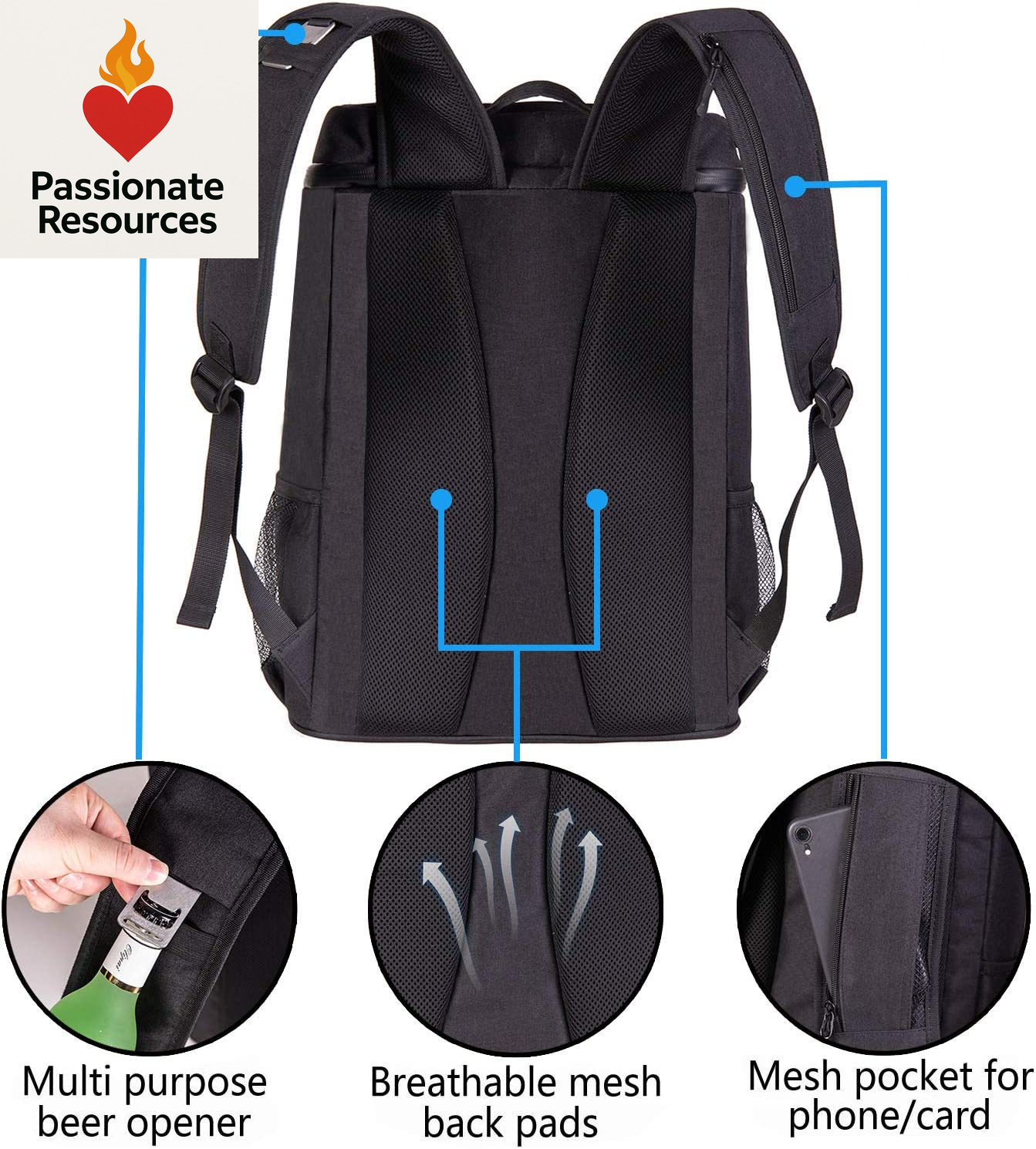 Backpack Cooler Leakproof Insulated Waterproof Backpack Cooler Bag, Lightweight Soft Beach Cooler Backpack for Men Women to Work Lunch Picnics Camping Hiking, 30 Cans