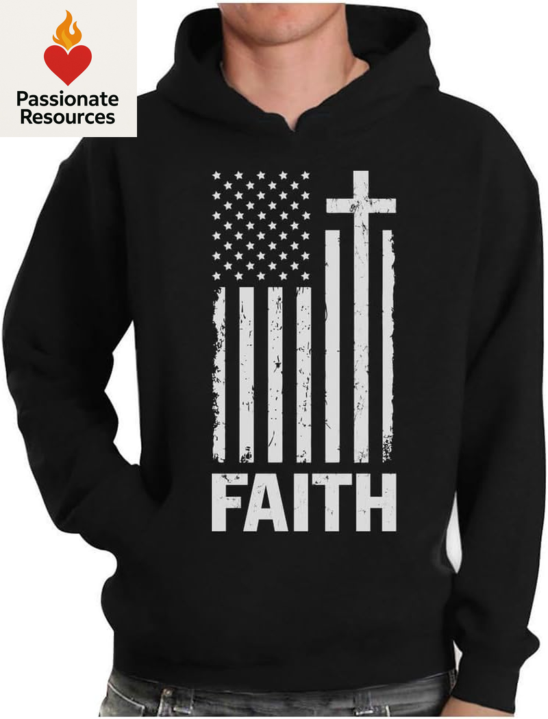 Faith-Based American Flag Hoodie for Men - Cross & USA Graphic Sweatshirt for Him