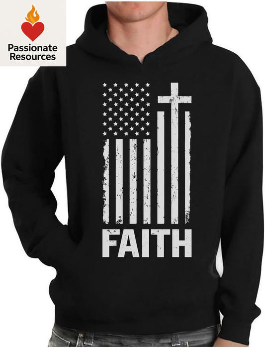Faith-Based American Flag Hoodie for Men - Cross & USA Graphic Sweatshirt for Him