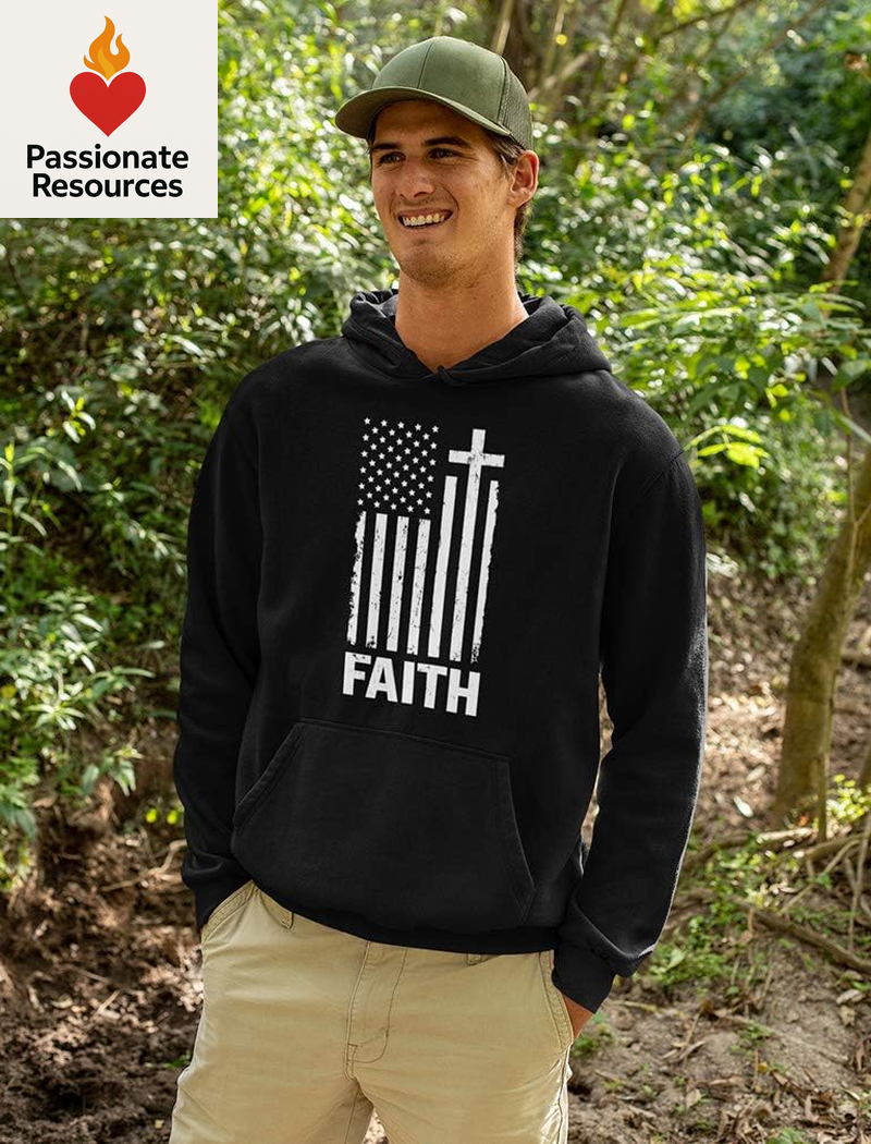 Faith-Based American Flag Hoodie for Men - Cross & USA Graphic Sweatshirt for Him