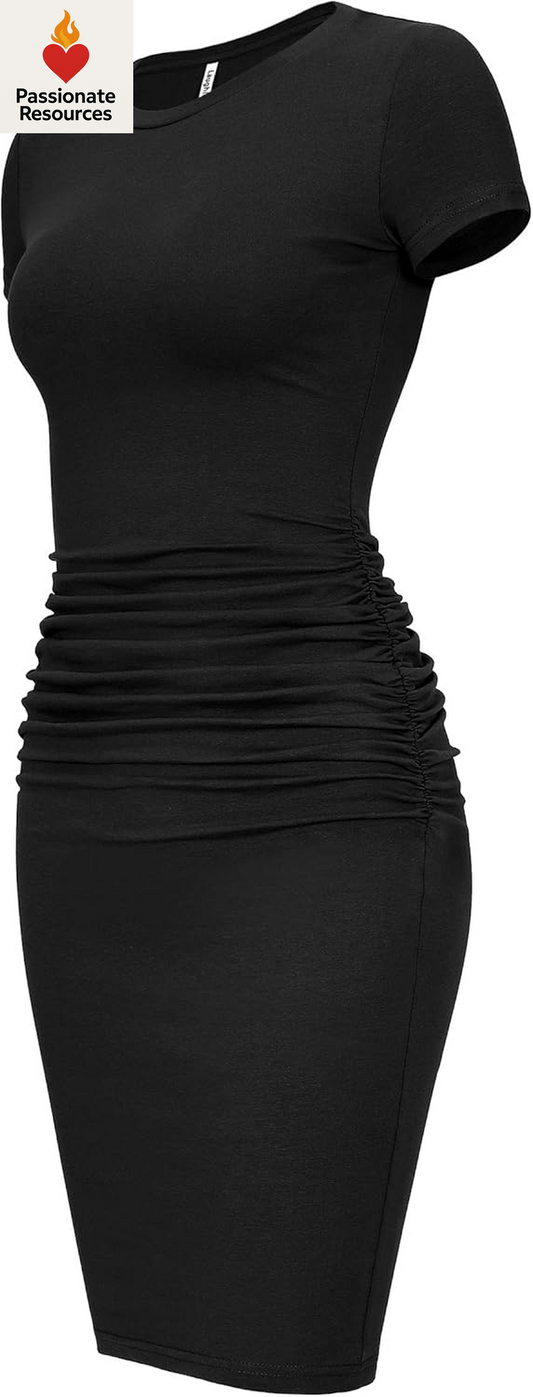 Women'S Short Sleeve Ruched Bodycon Sundress Knee Length T Shirt Dresses 2025 Trendy Casual Outfits