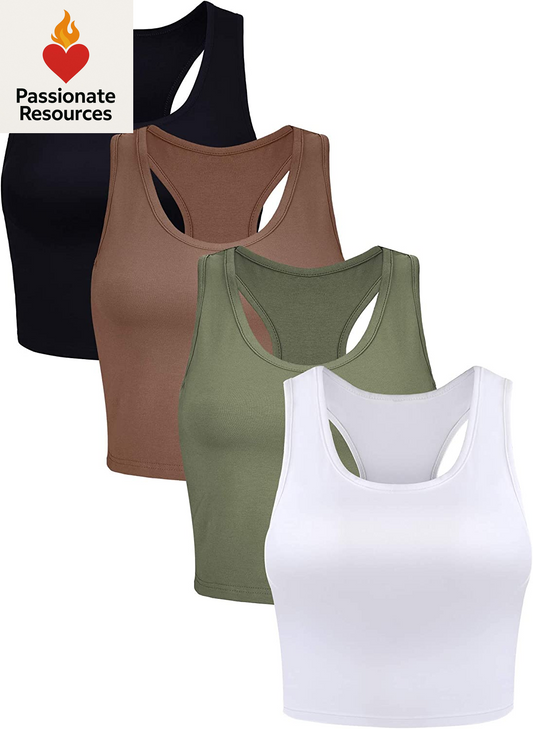 4 Pieces Basic Workout Crop Tank Tops Sleeveless Racerback Sport Tank Top for Women Yoga Running