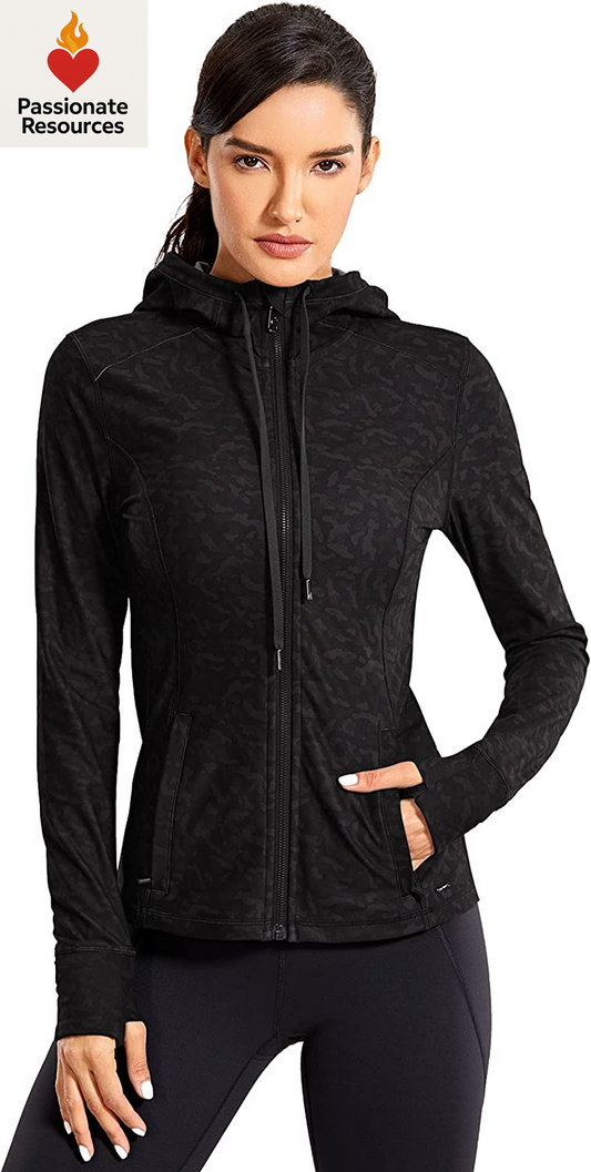 Women'S Brushed Full Zip Hoodie Jacket Sportswear Hooded Workout Track Running Jacket with Zip Pockets